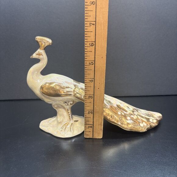 Regal Bel-Air Pottery USA Gold Lusterware Peacock Set of 2 - Picture 7 of 8